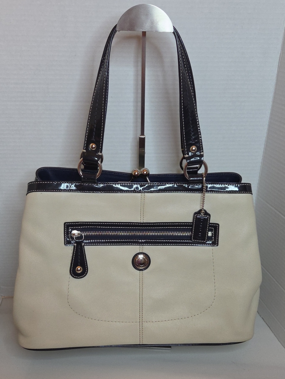 Coach Cream and Black Leather Tote
